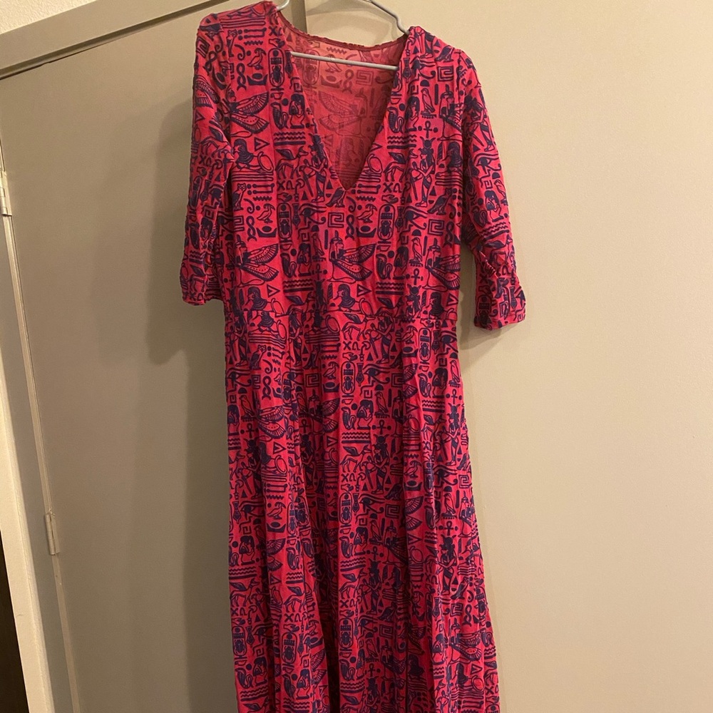 Hieroglyphics Jewel 3/4 Sleeve Maxi Dress